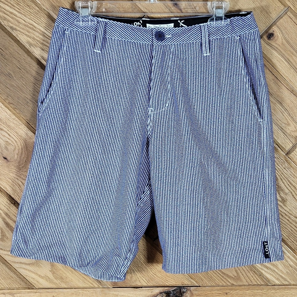 Lost Enterprises Shorts Mens 30 Pinstripe Four Way Stretch Blue White Pockets